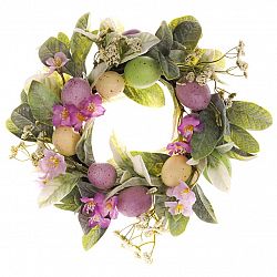 Veľkonočný veniec s kvetmi a vajíčkami sv. fialová​, pr. 28 cm